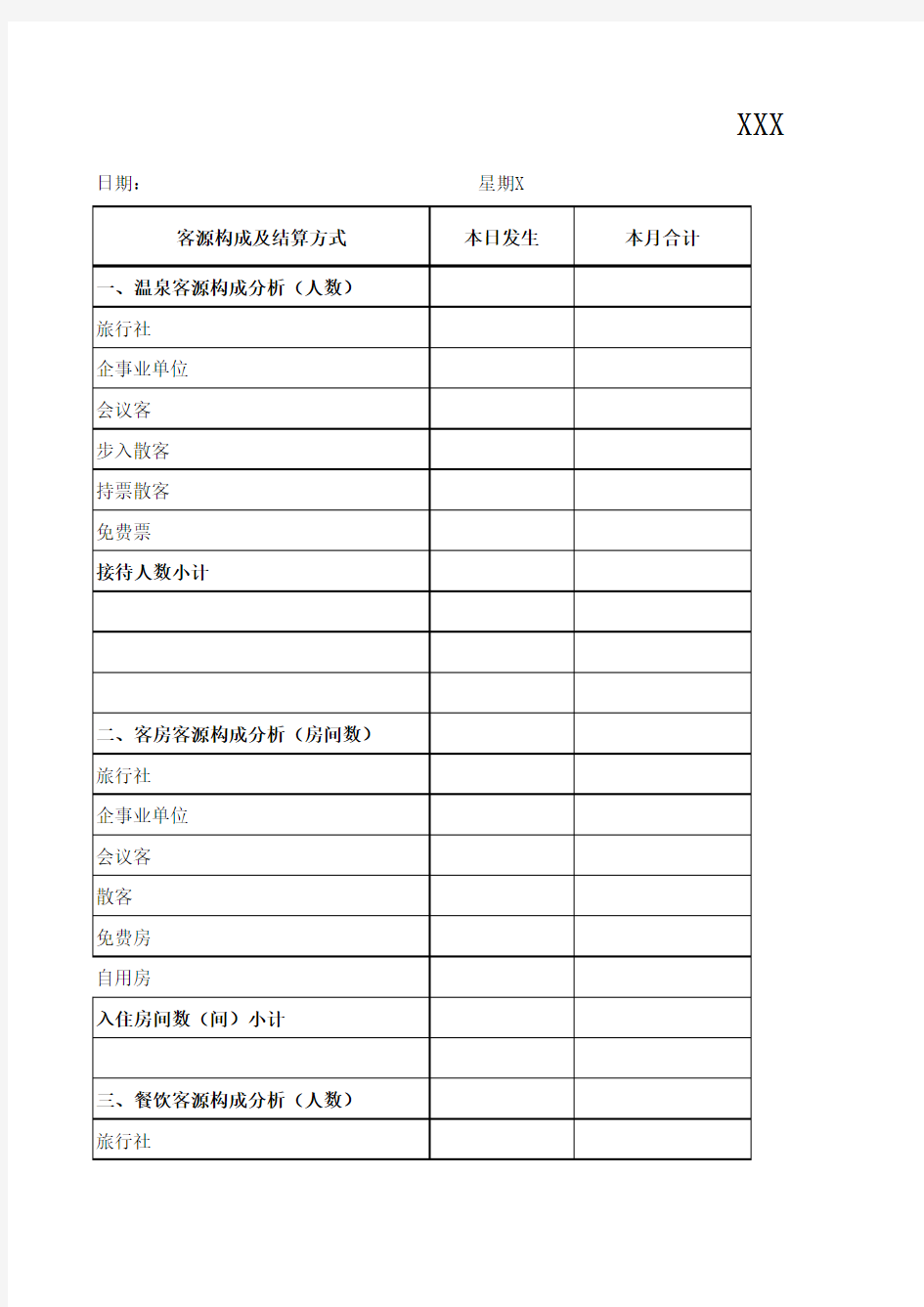 温泉酒店营业收入报表xls