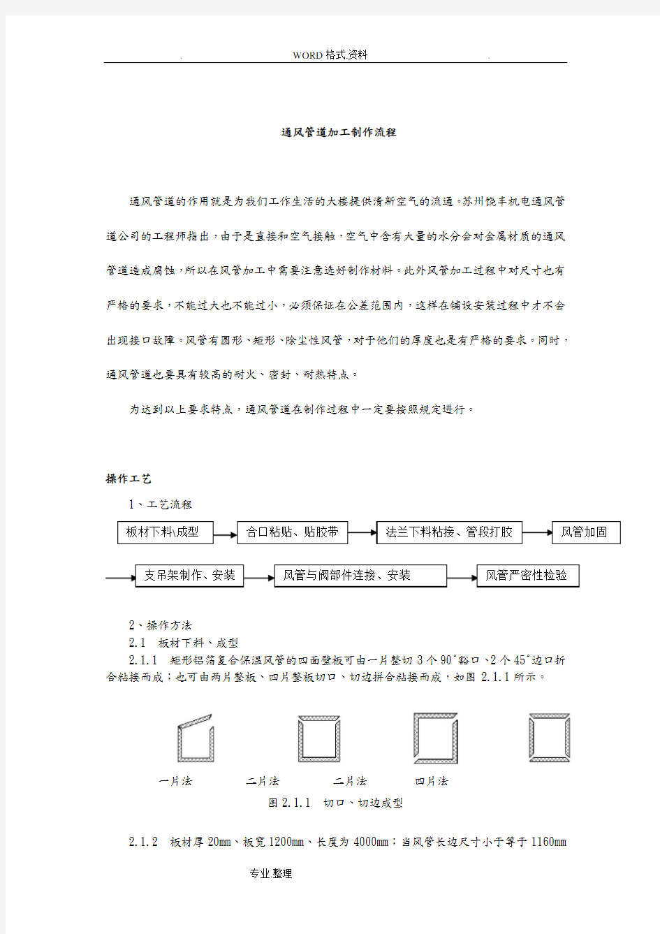 通风管道加工制作流程