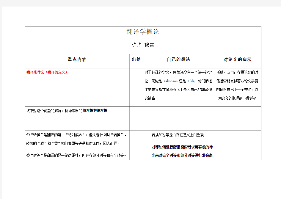 翻译学概论阅读笔记