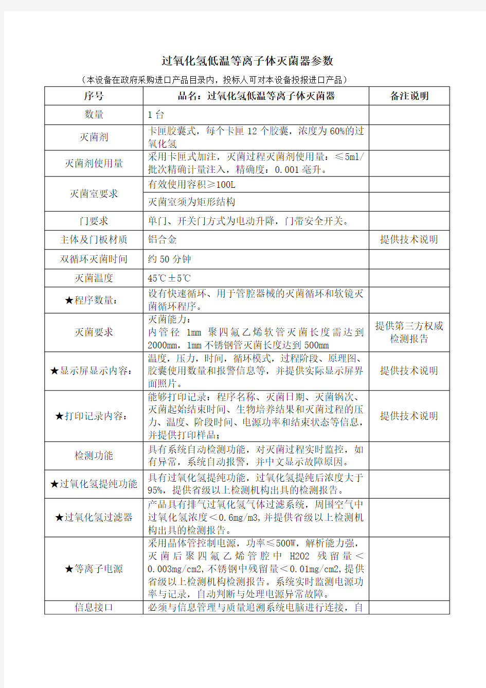 过氧化氢低温等离子体灭菌器参数