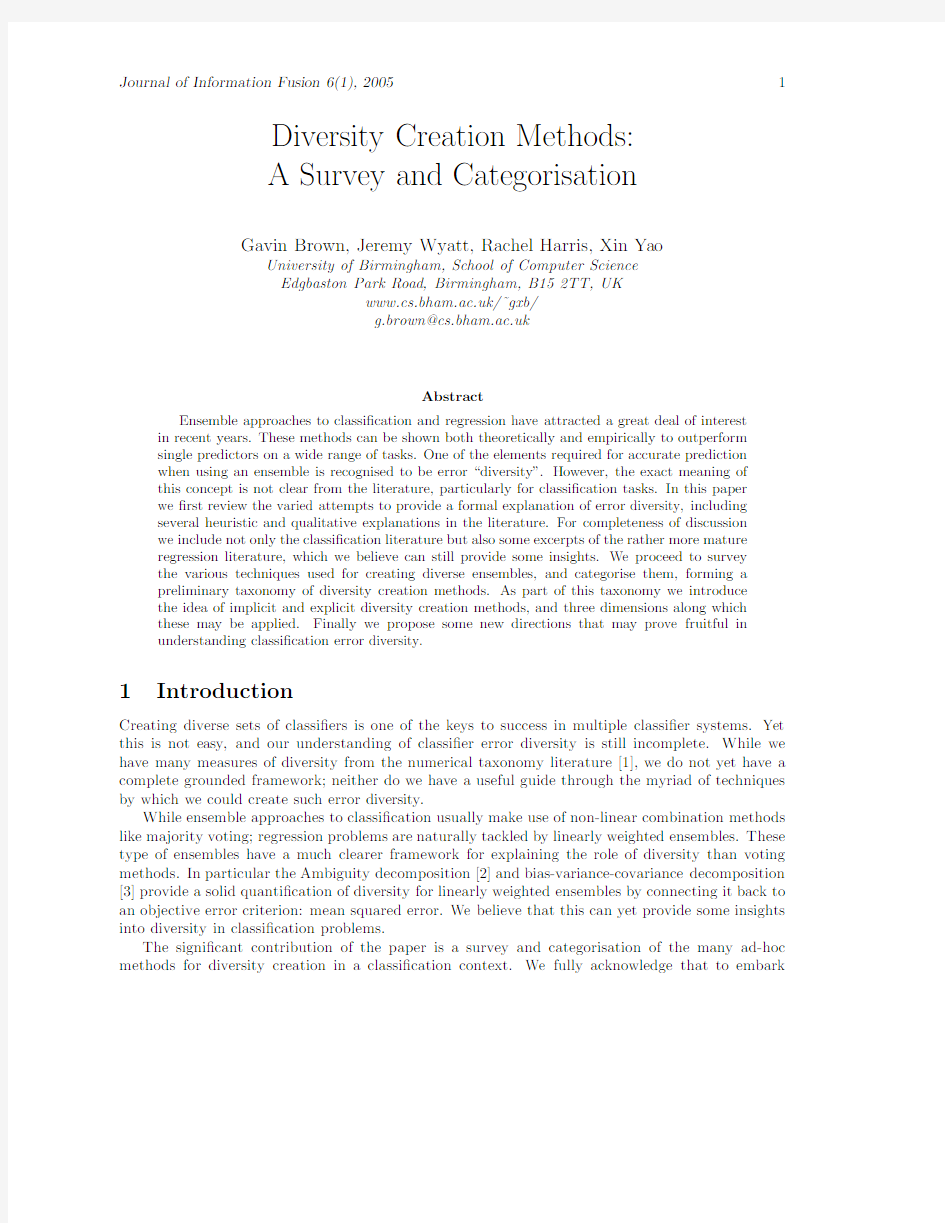 Diversity creation methods A survey and categorisation