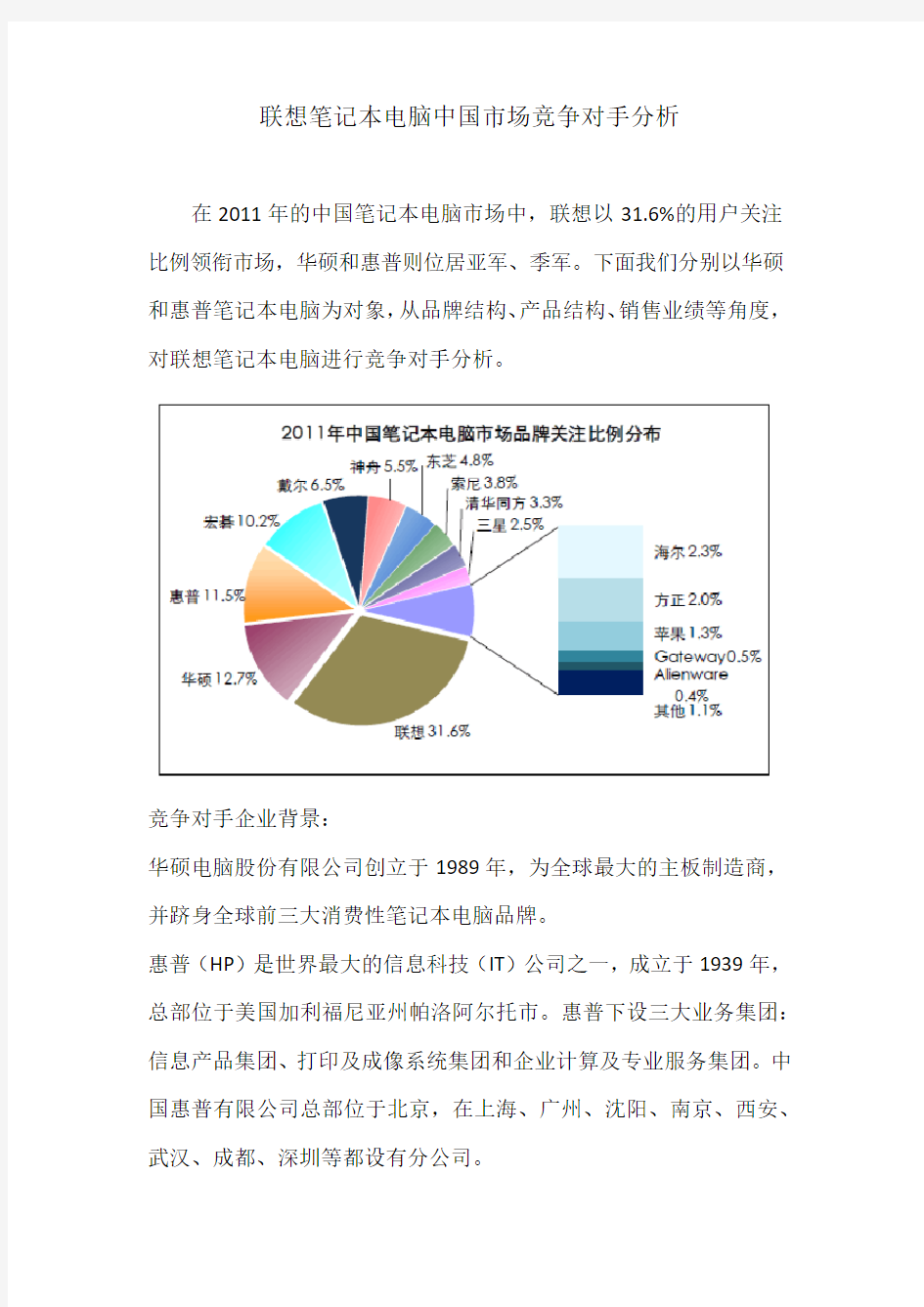 联想笔记本电脑中国市场竞争对手分析