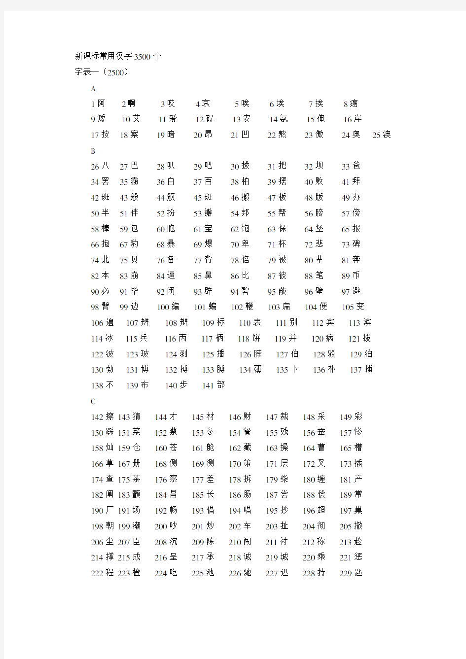 新课标常用汉字3500个