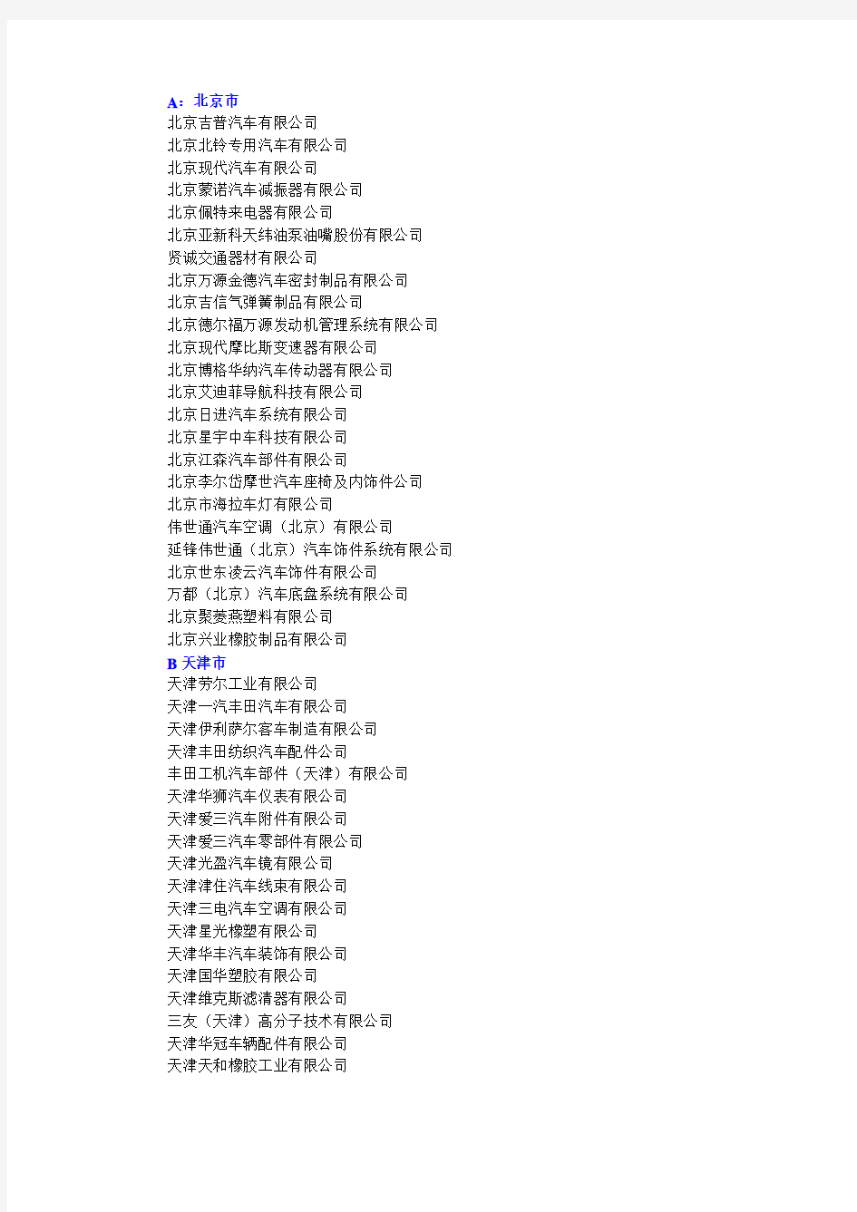 中国大陆汽车及配件公司名录