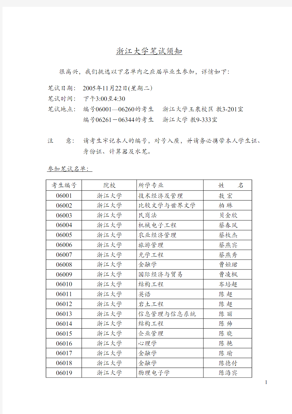 浙江大学笔试通知