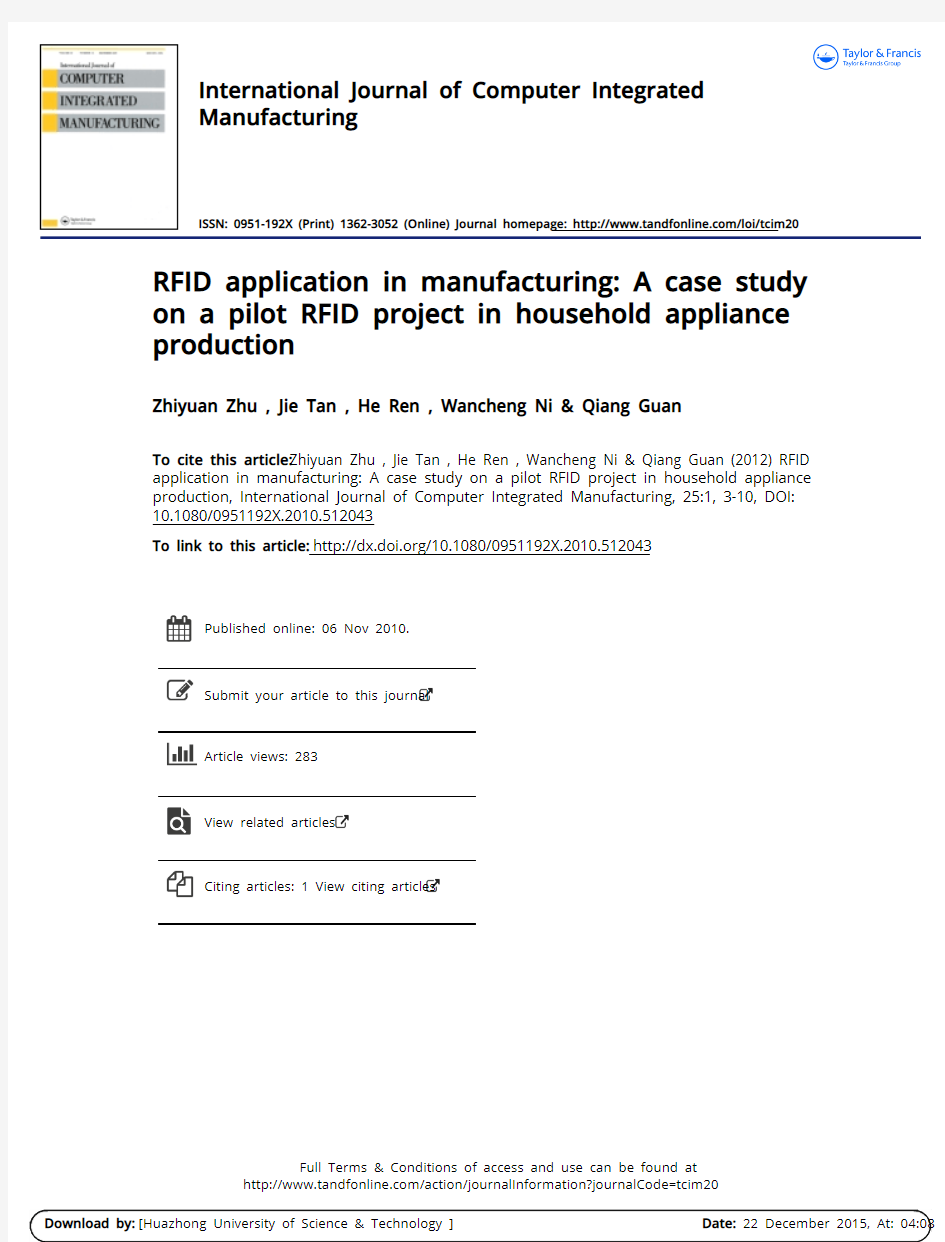 RFID application in manufacturing study on a pilot RFID project in household appliance production