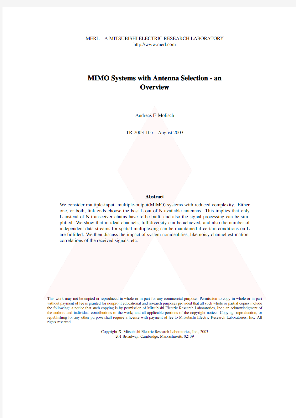 MIMO systems with antenna selection - an overview