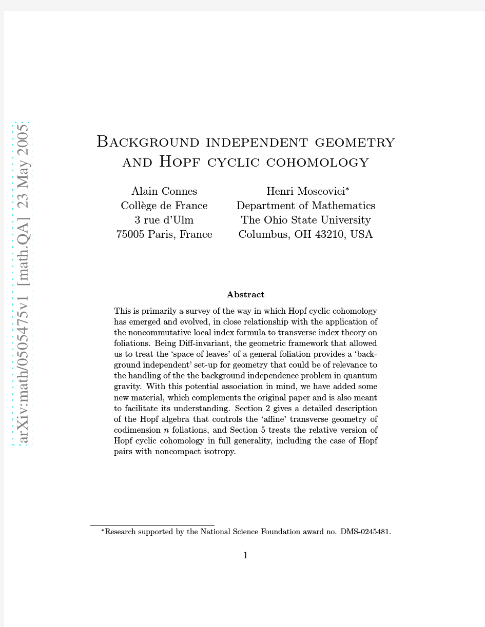 Background independent geometry and Hopf cyclic cohomology