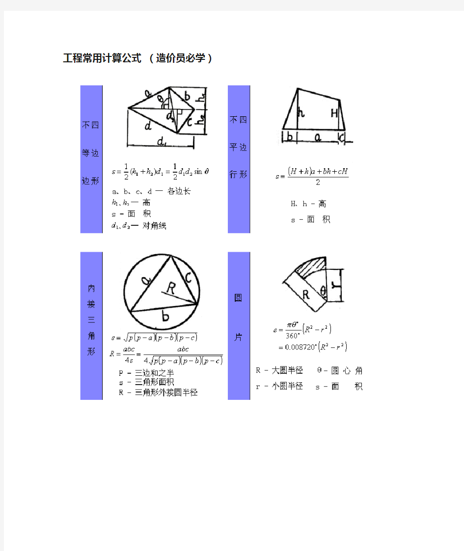 工程常用计算公式 (造价员必学)