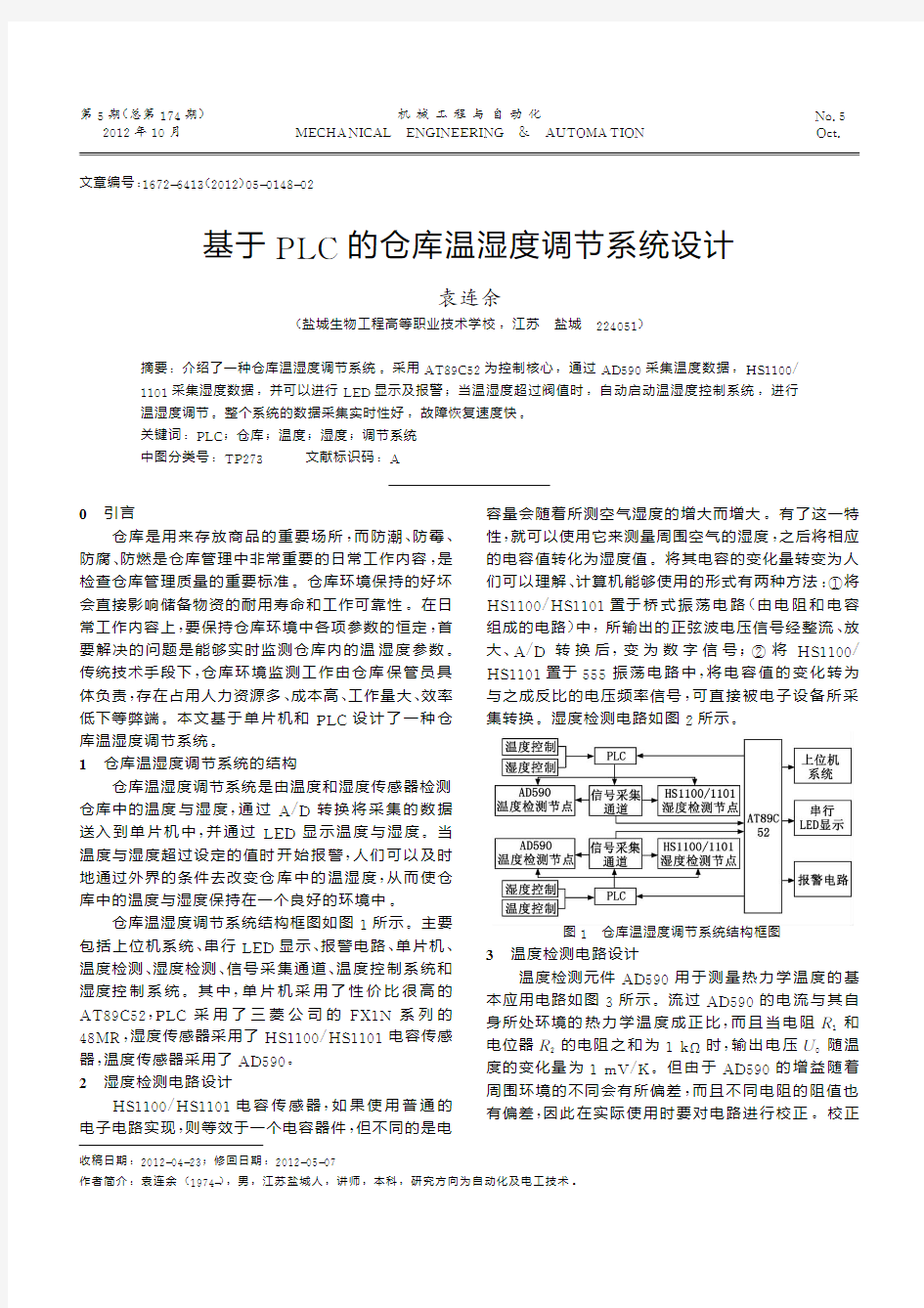 基于PLC的仓库温湿度调节系统设计