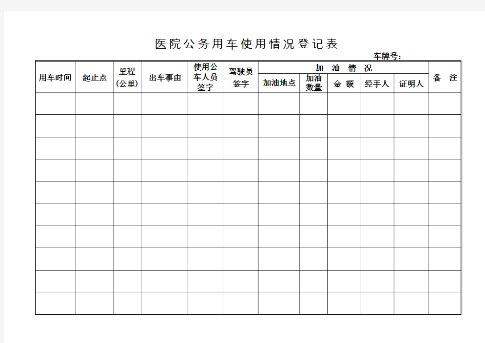 公务用车使用情况登记表