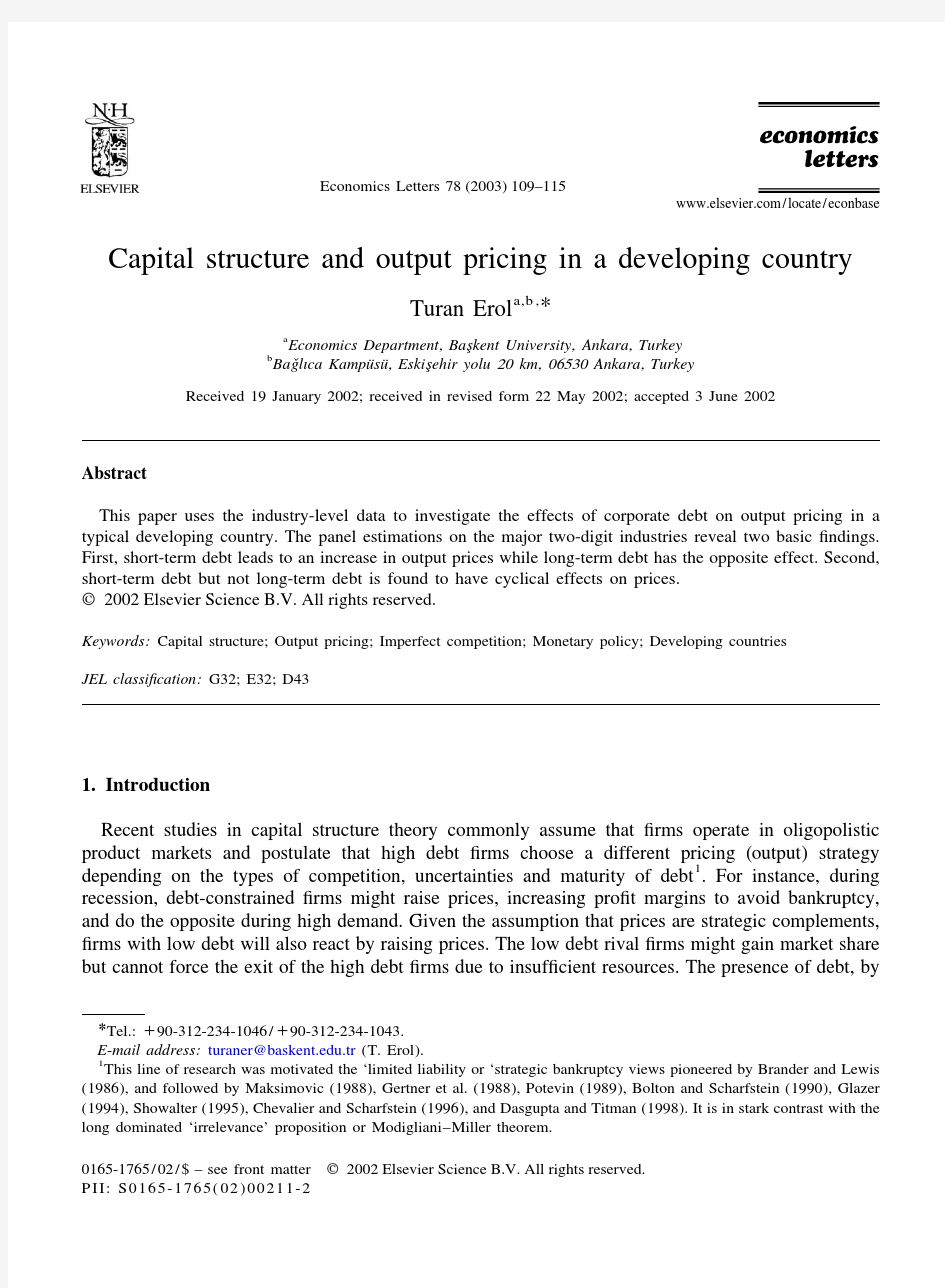 Capital structure and output pricing in a developing country le