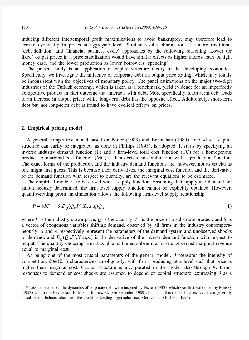 Capital structure and output pricing in a developing country le