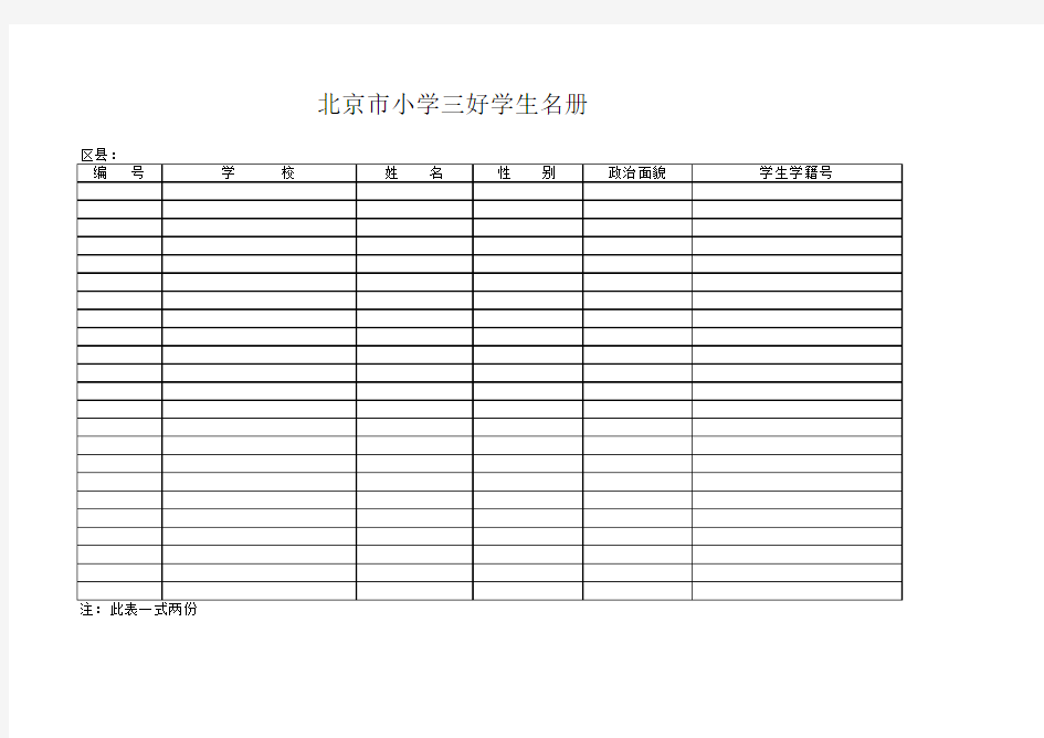 附3：北京市小学三好学生名册