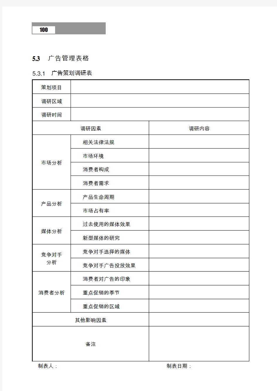 广告管理广告预算表媒体投放评估表效果反馈表