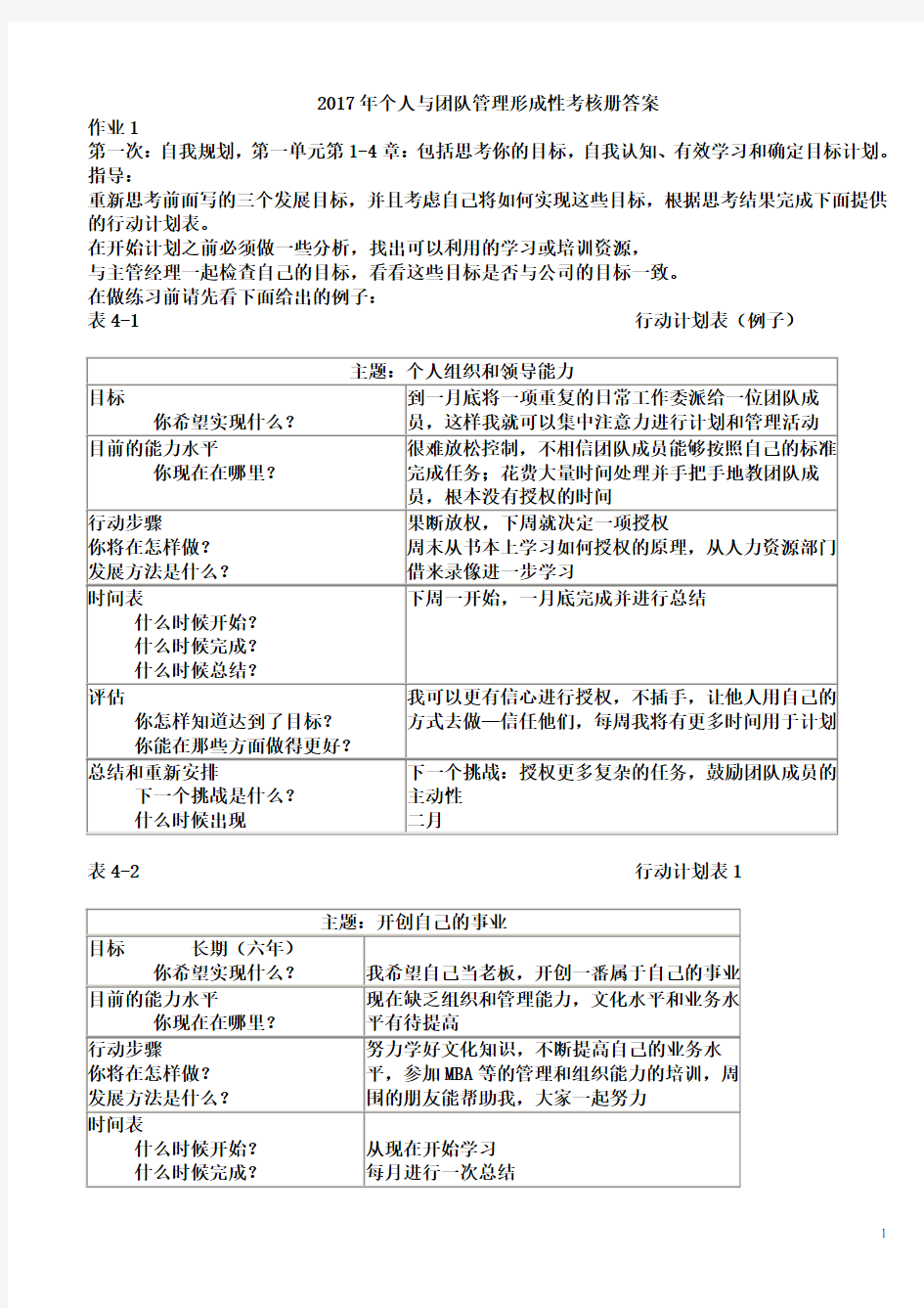 2018年开大个人与团队管理形成性考核册参考答案