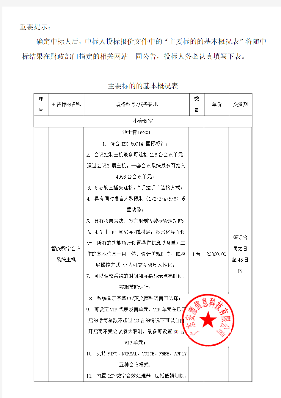 主要标的的基本概况表