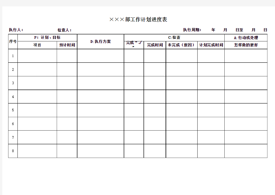 PDCA计划进度表格范例