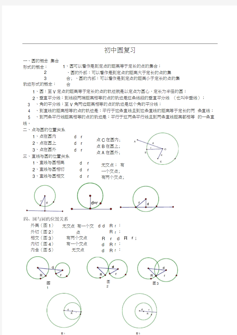 中考圆知识点总结复习