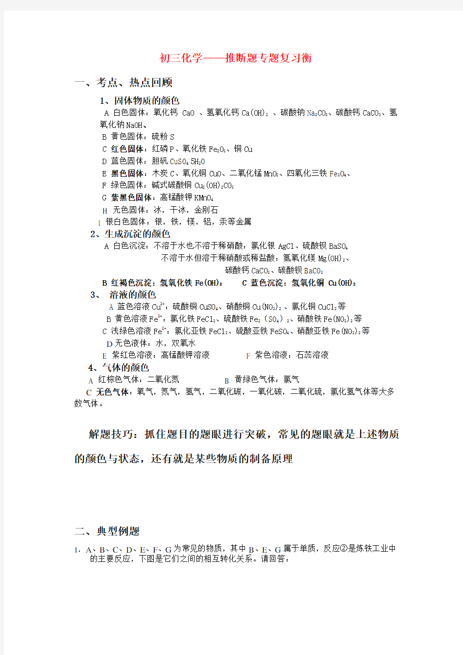 初三化学推断题专项练习(含答案)