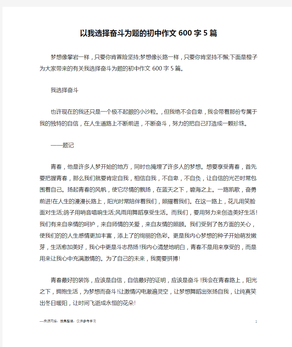 以我选择奋斗为题的初中作文600字5篇