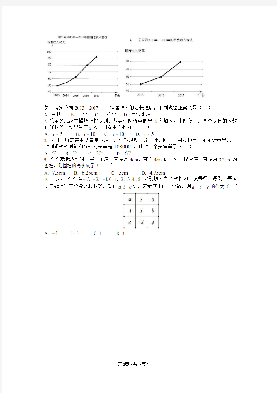 郑州市2017-2018七年级上期末统考试卷 .pdf