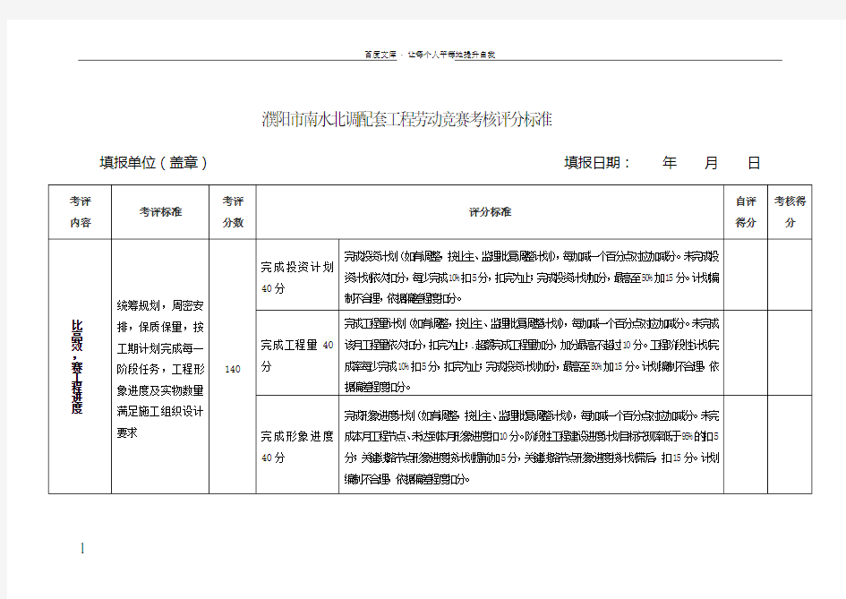 劳动竞赛考核评分标准