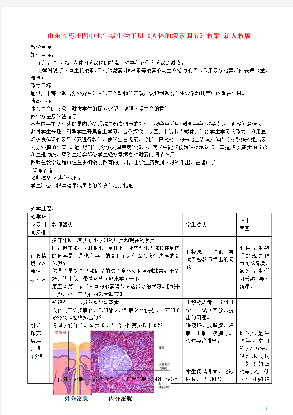 七年级生物下册《人体的激素调节》教案 新人教版