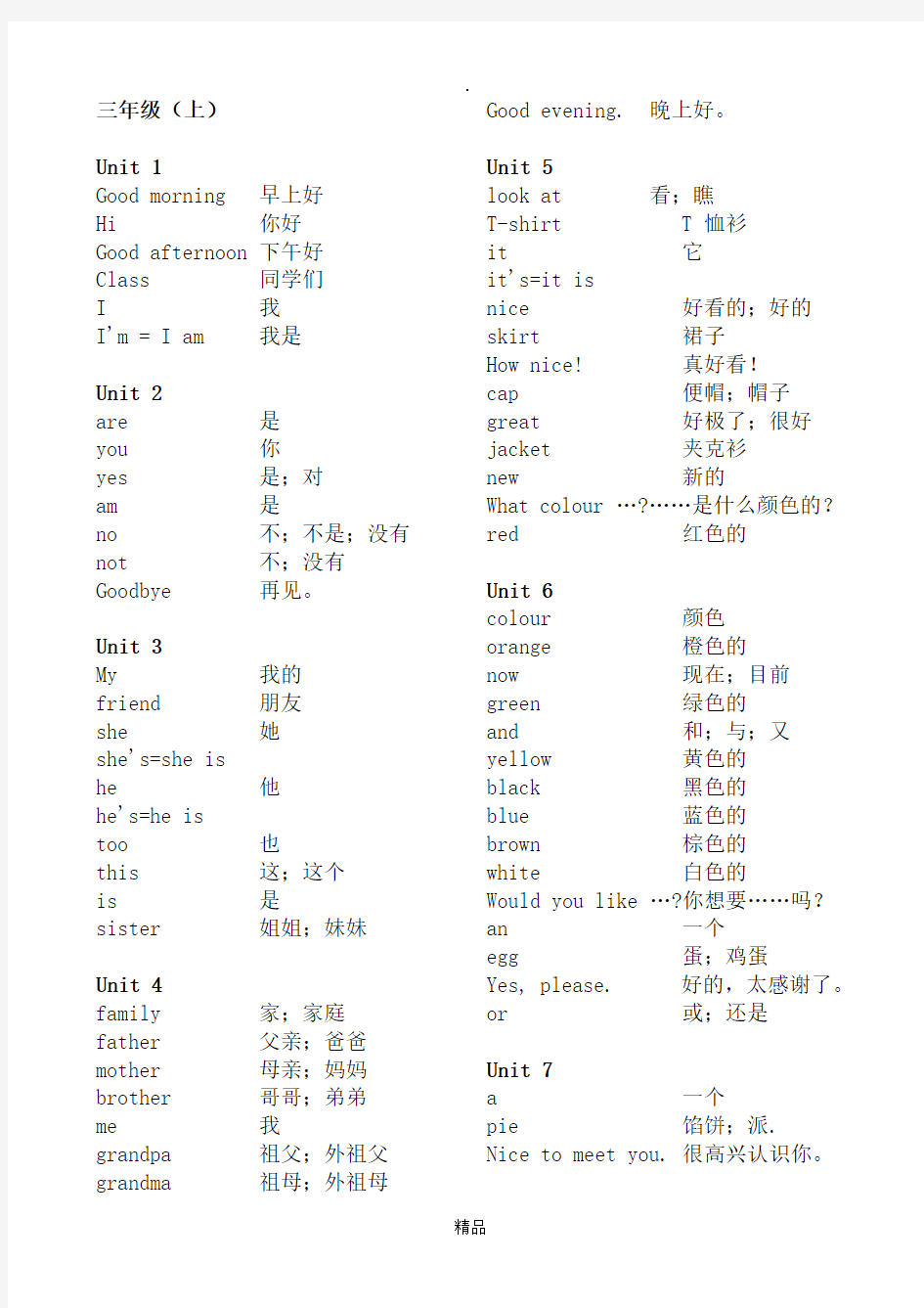 苏教版小学英语单词汇总(译林版)