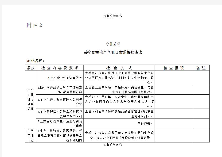 医疗器械检查记录表