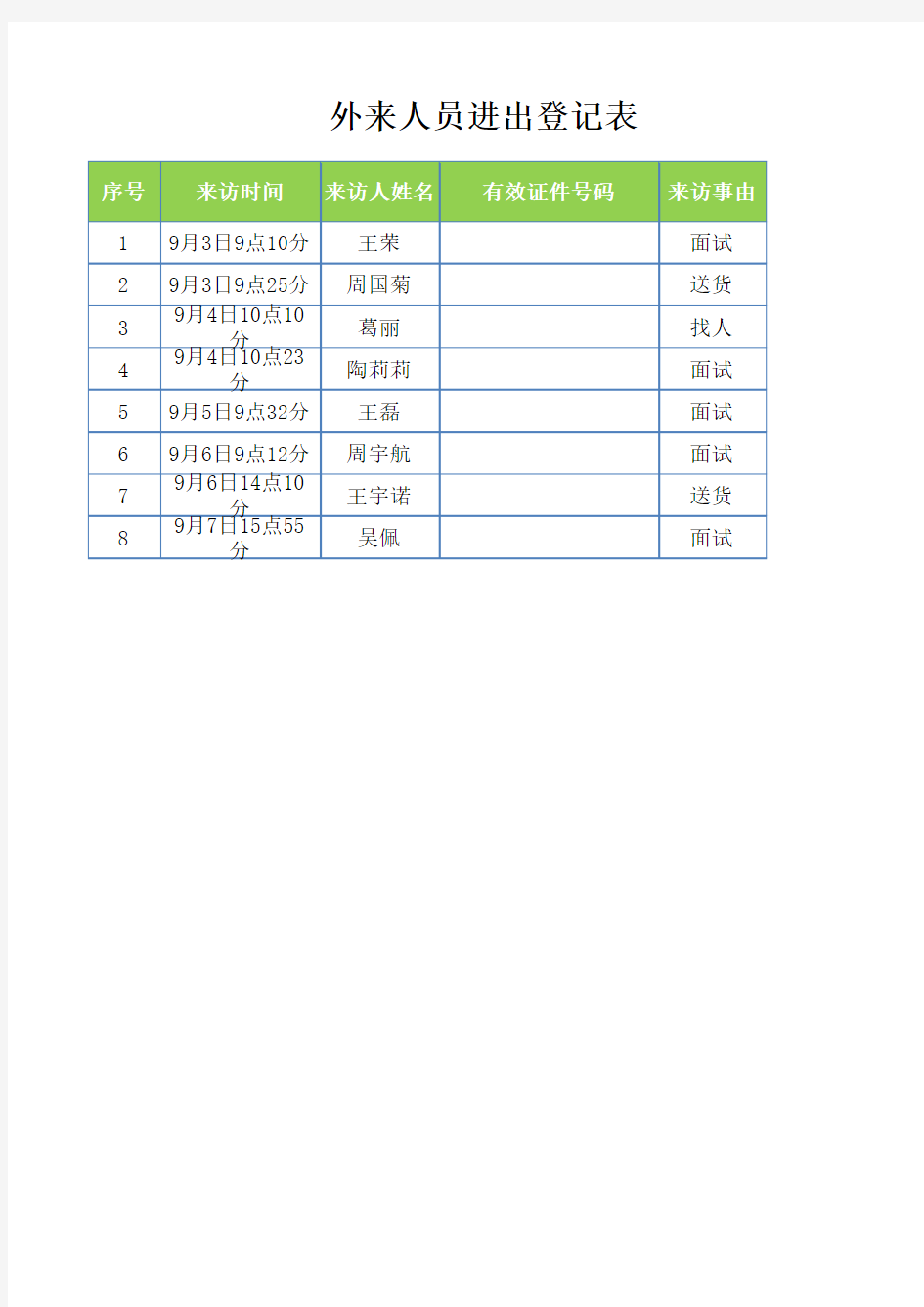 外来人员进出登记表