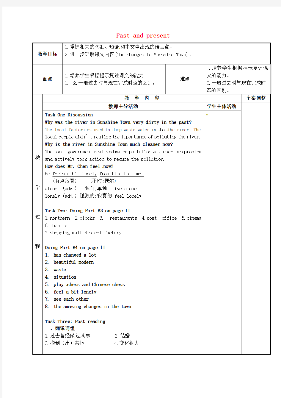 牛津译林版八年级下册Unit 1《Past and present》word导学案8