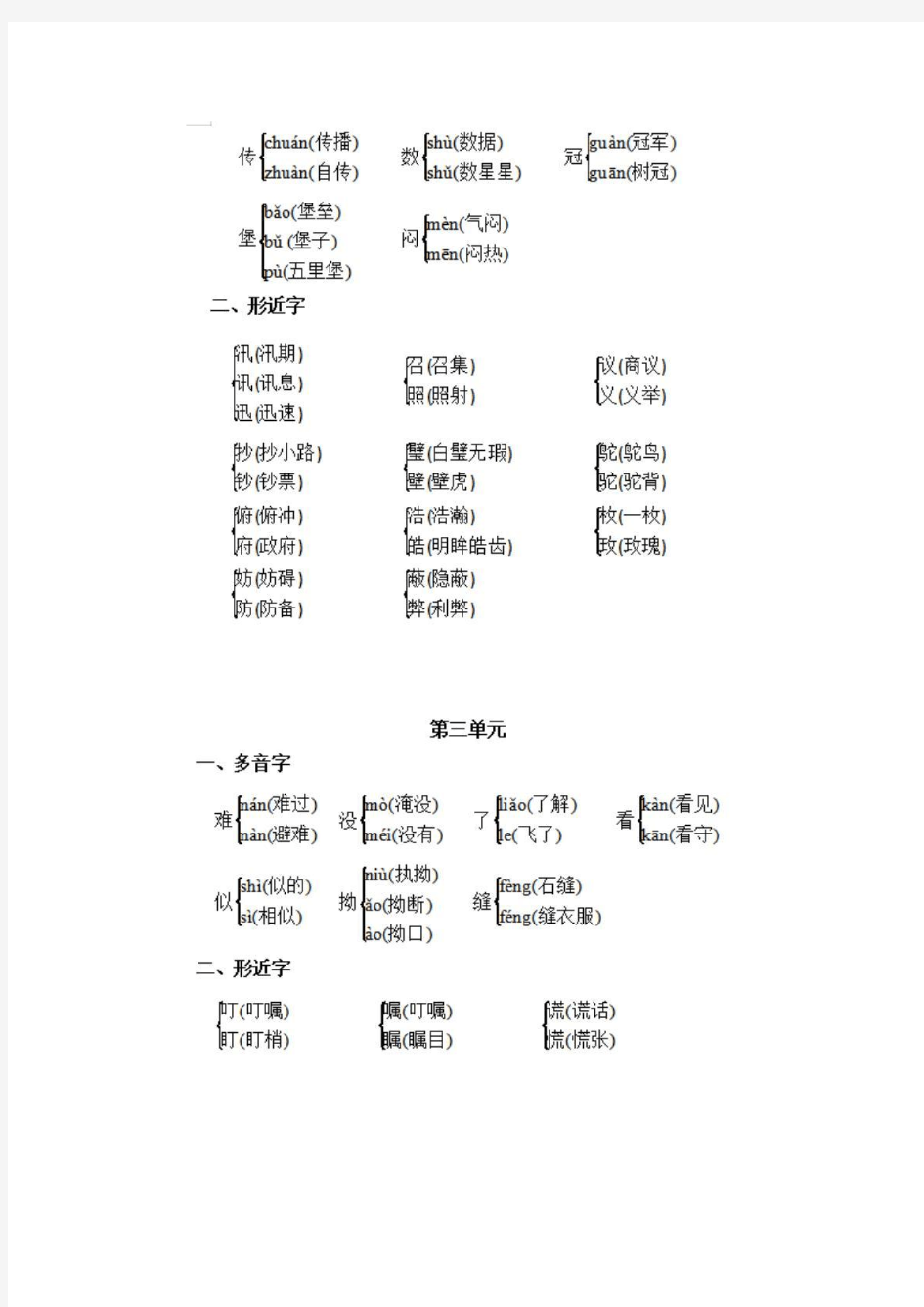 五年级语文上册形近字多音字汇总