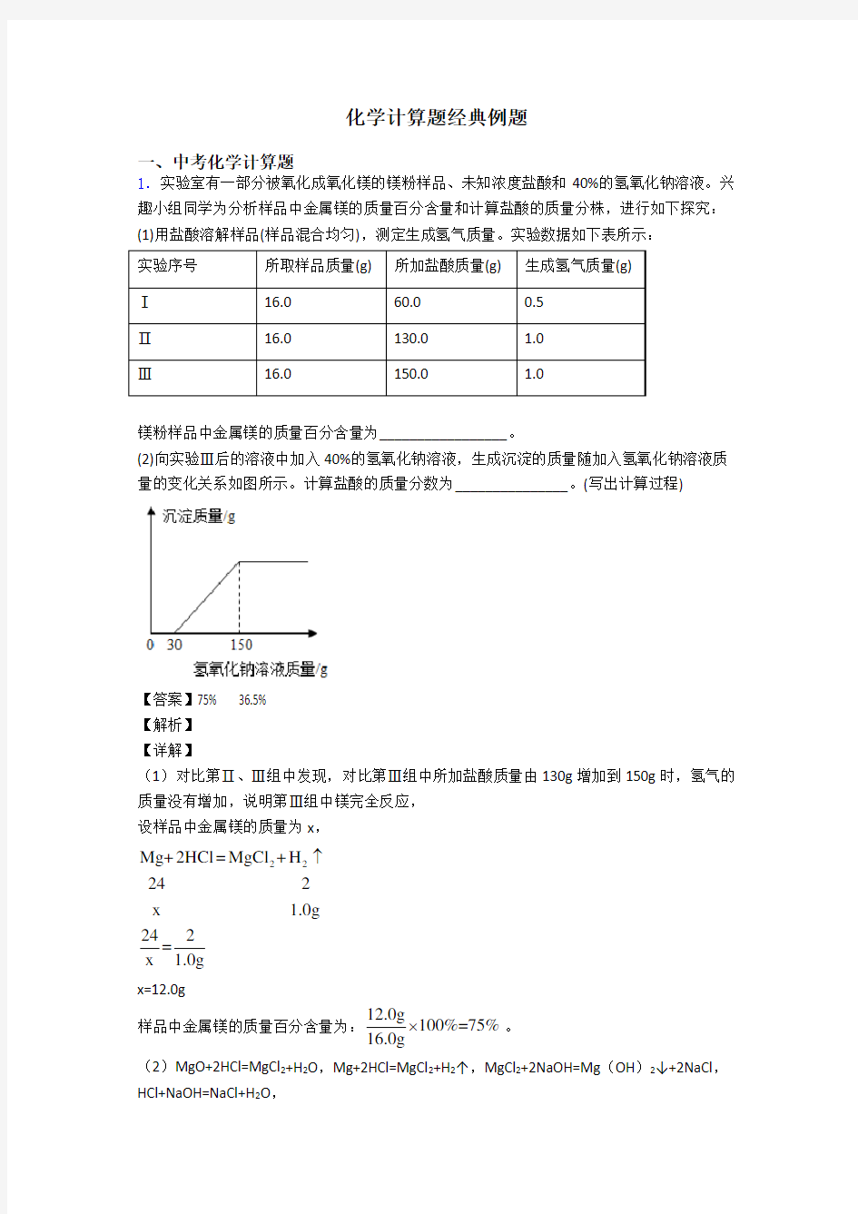 化学计算题经典例题