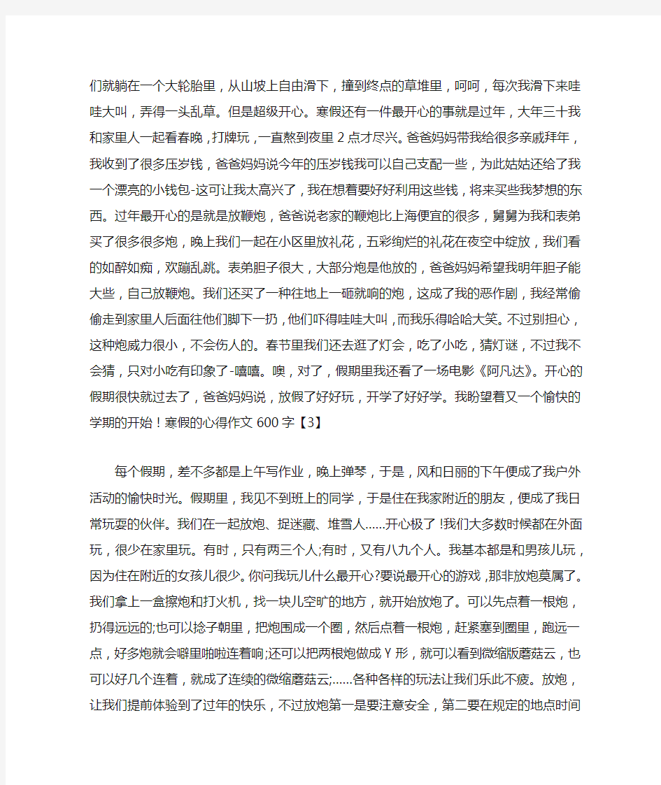 寒假的心得作文600字_寒假的心得作文600字大全 