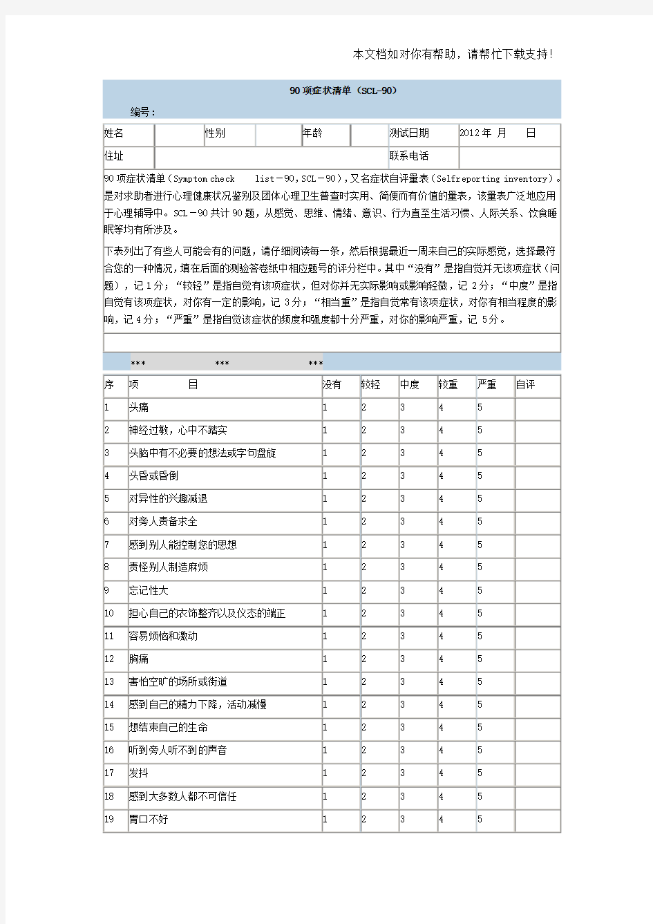 90项症状清单