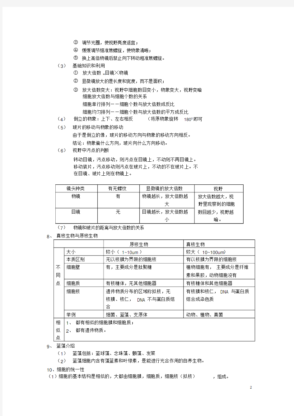 高中生物必修一全套笔记整理