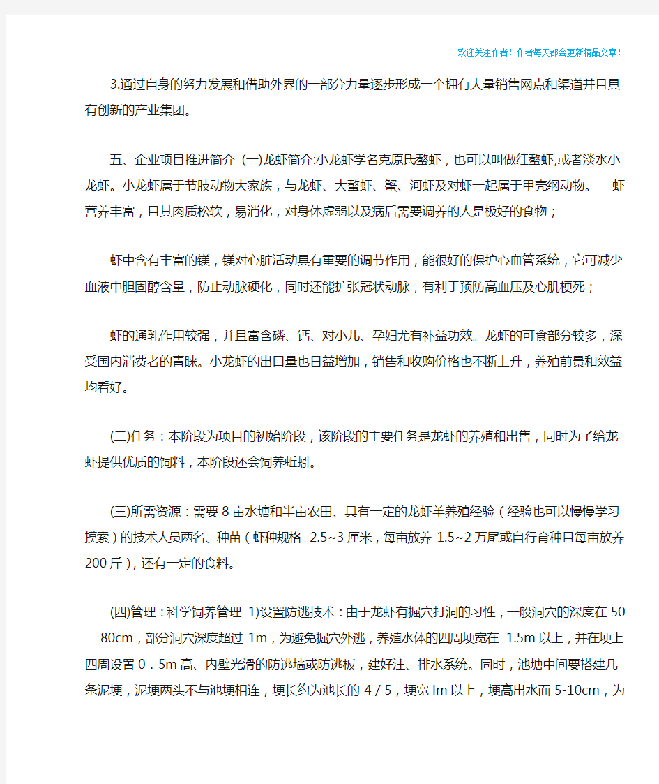 小龙虾养殖农业商业计划书