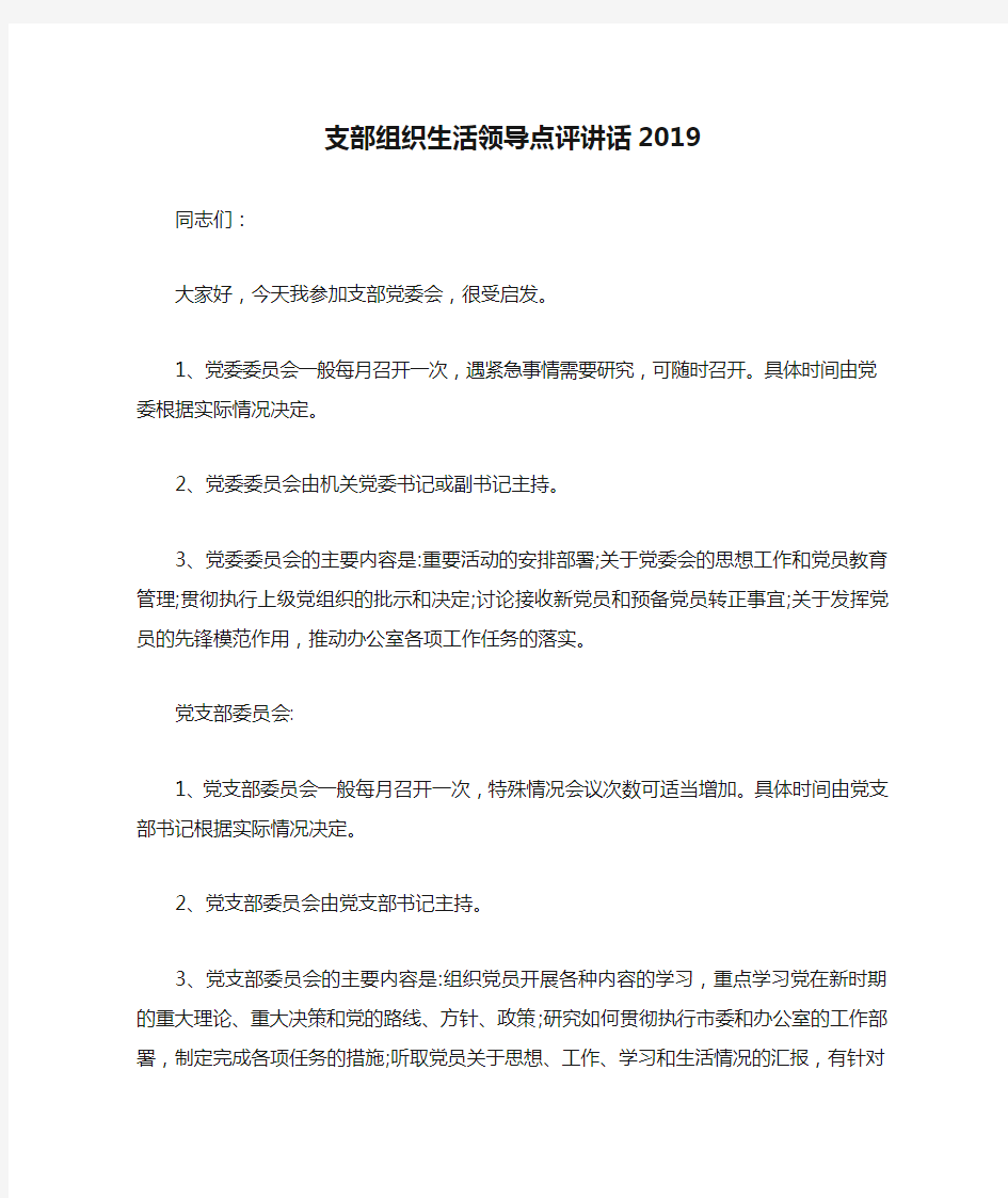 支部组织生活领导点评讲话2019