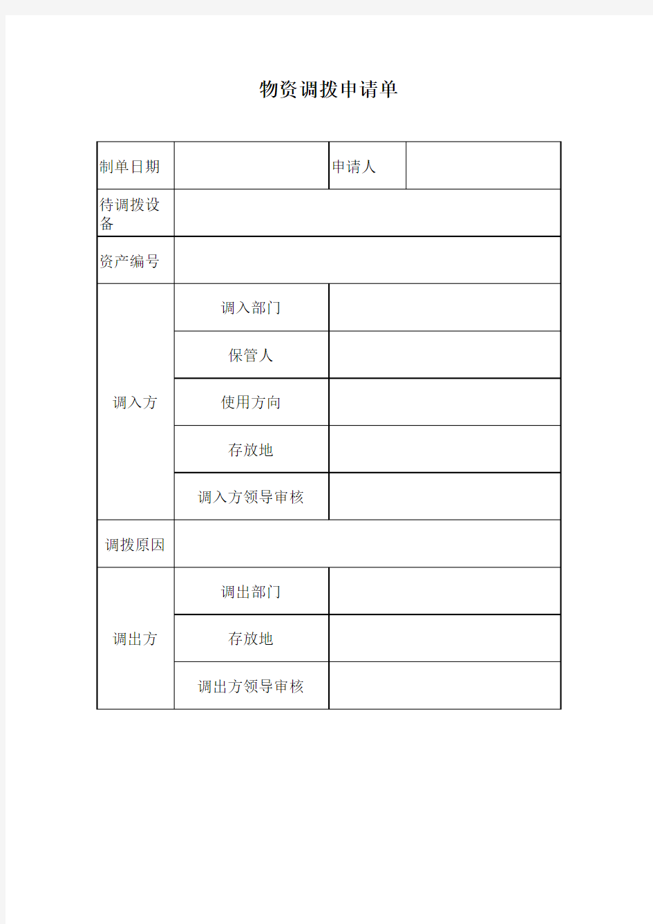 物资调拨申请单