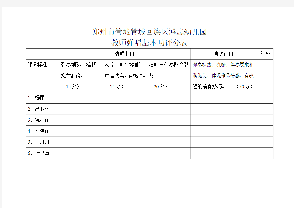 教师弹唱基本功评分表