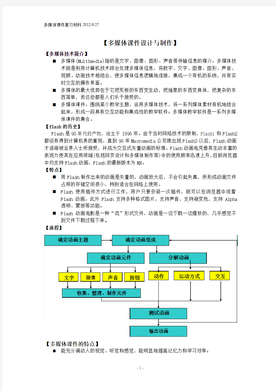 多媒体课件复习材料