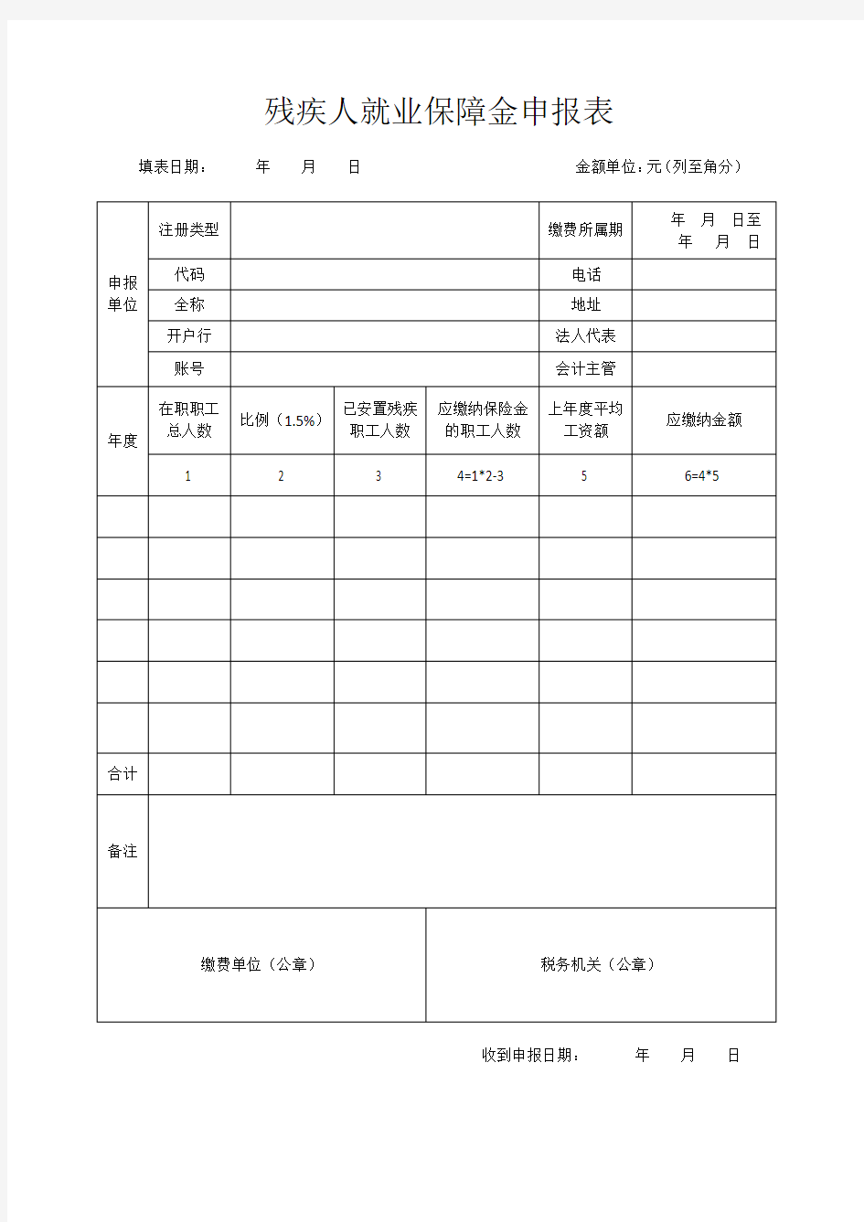 残疾人就业保障金申报表