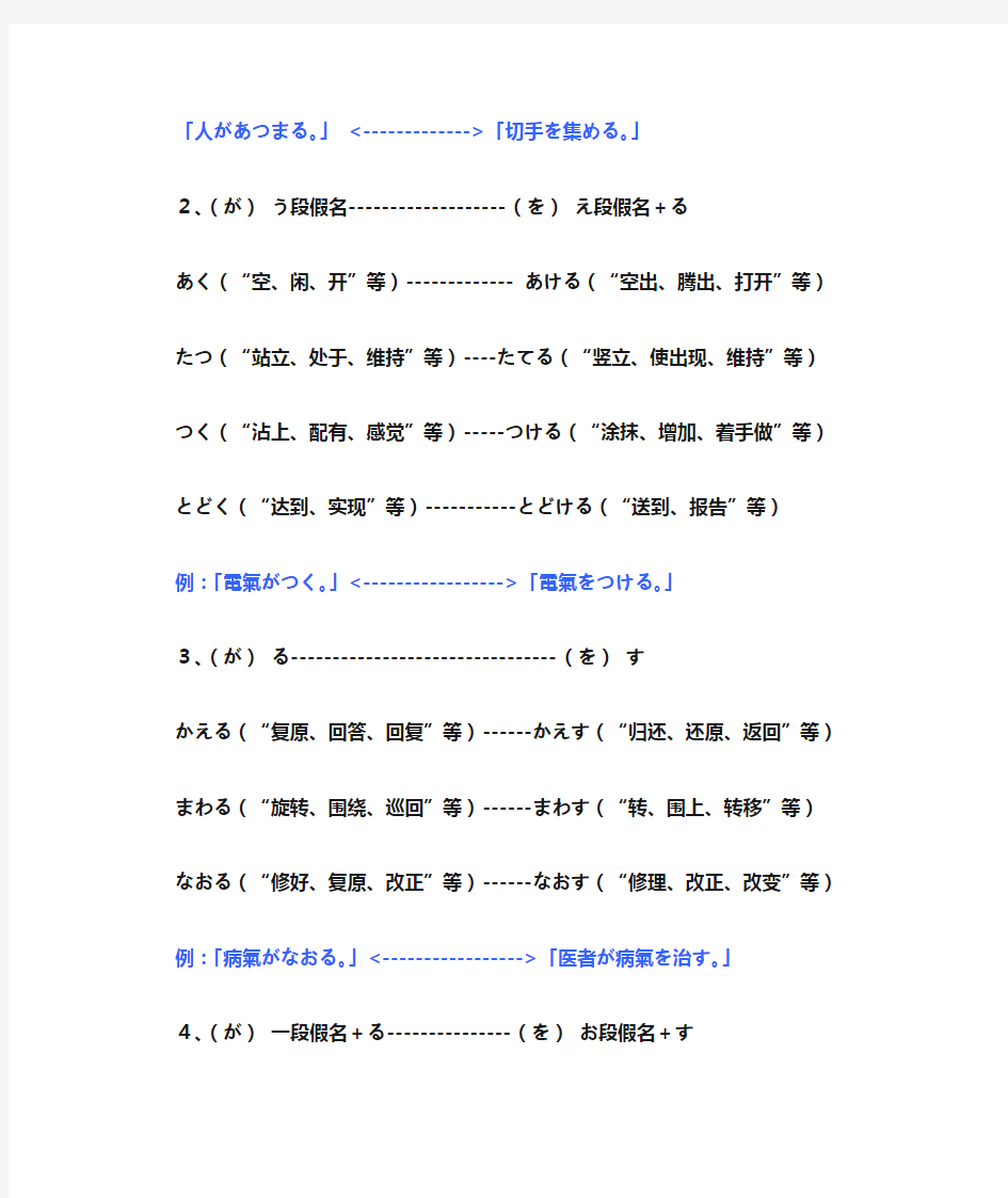 日语自他动词对照表