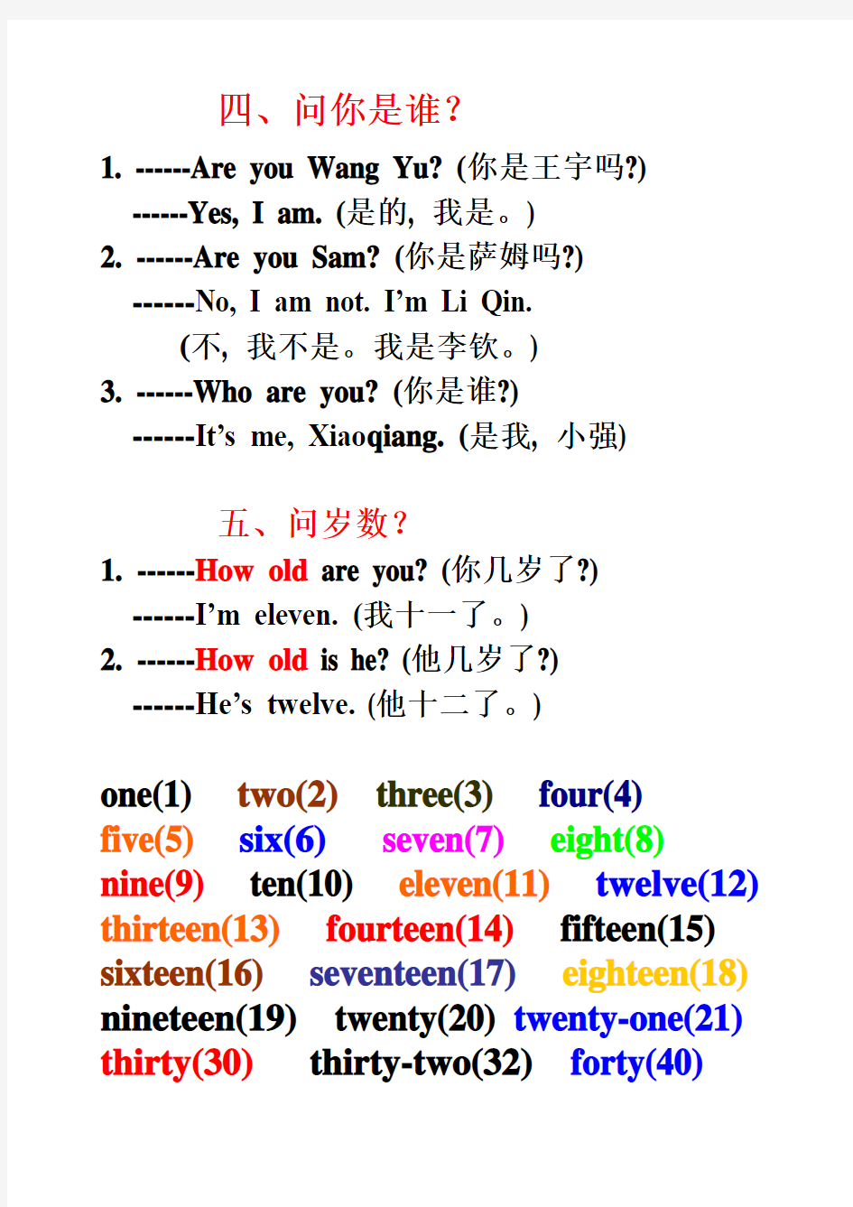 英语常用语句问答