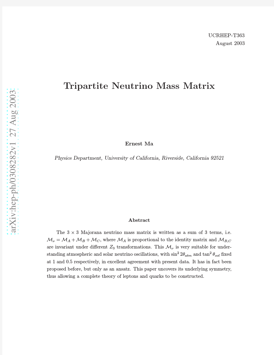 Tripartite Neutrino Mass Matrix