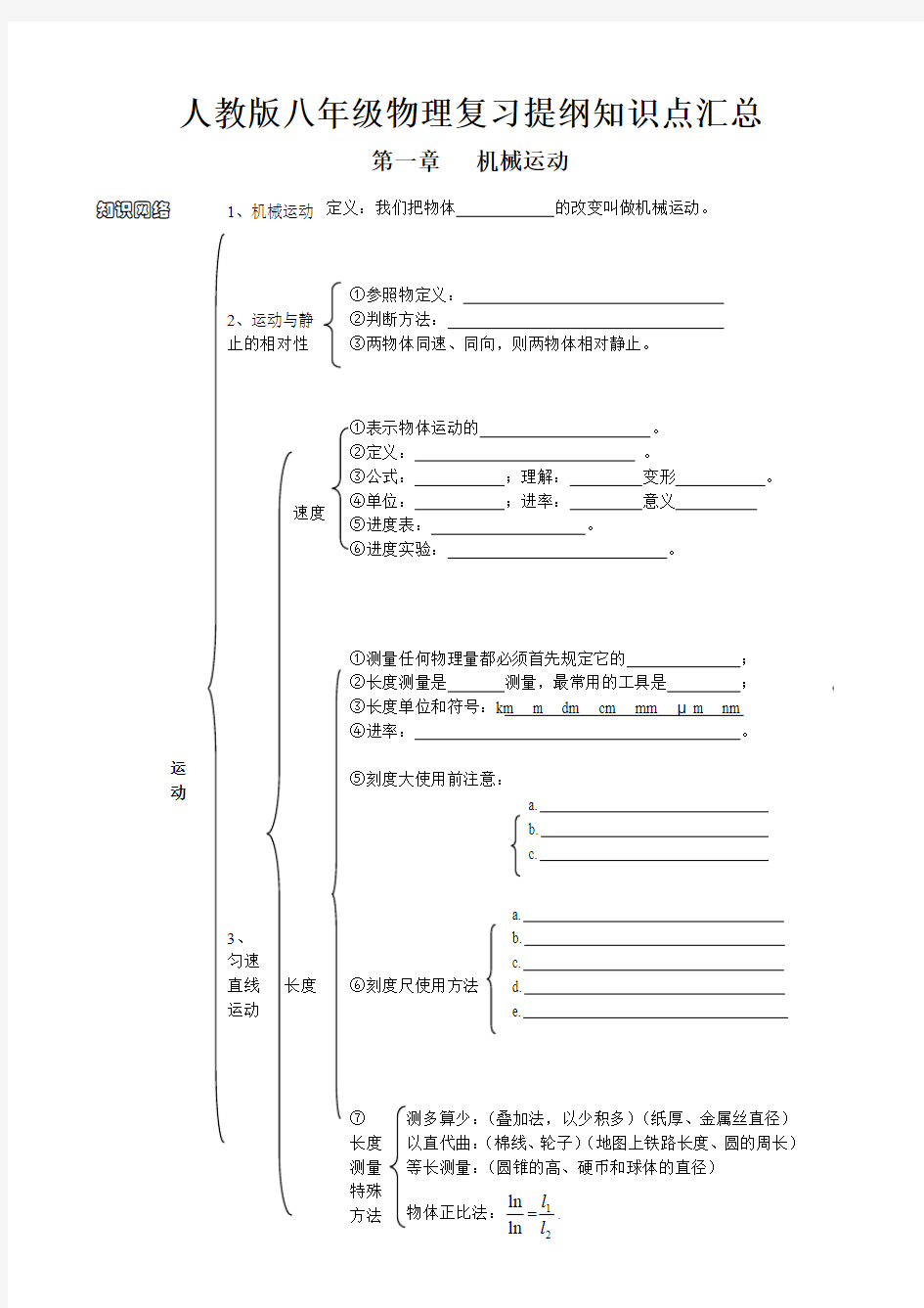 人教版八年级物理复习提纲知识点汇总完整版 (9)