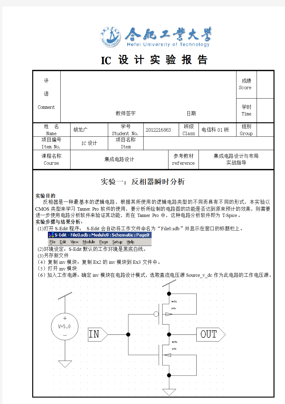 IC 设 计 实 验 报 告