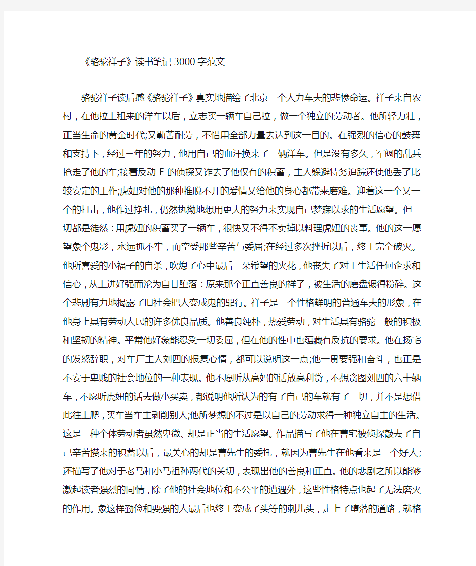 《骆驼祥子》读书笔记3000字