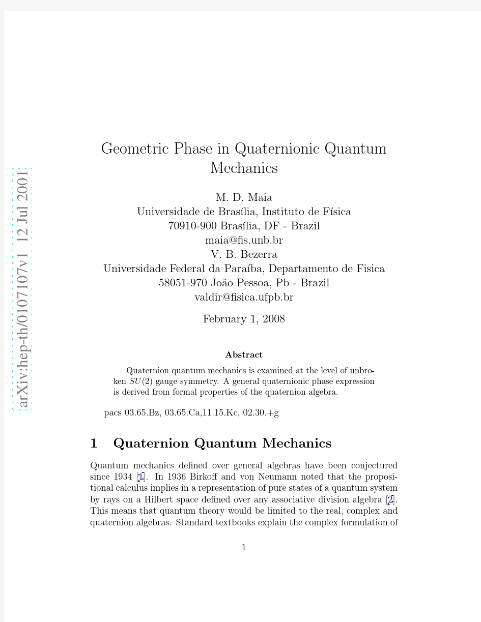 Geometric Phase in Quaternionic Quantum Mechanics